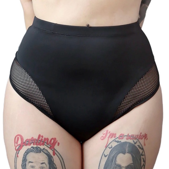 Forest Ink Other - High-Waist Black Mesh Panel Bikini Bottoms